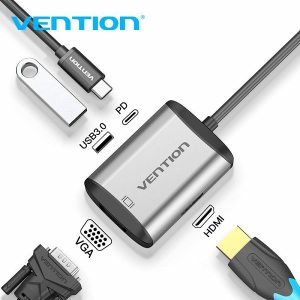 HUB TIP C MUŠKI NA 4K HDMI, VGA, USB 3.0, PD VENTION TFAHB ALU
