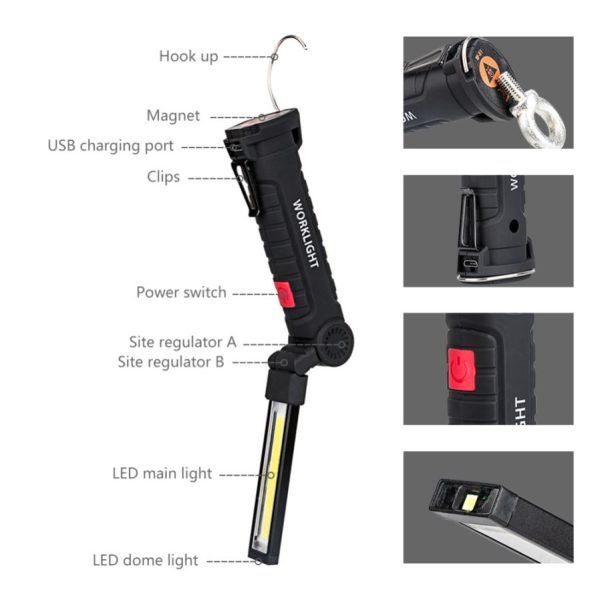 AIBBER TONE COB LED Radno svjetlo USB punjiva magnetska svjetiljka - Slika 2